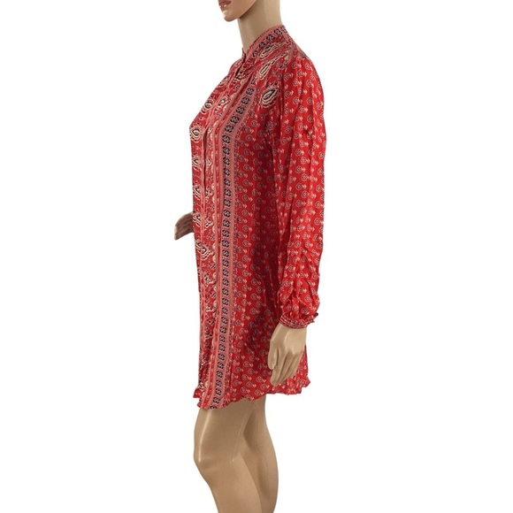 Spell Gypsiana Red Bandana Print Shirt Dress XS Long Sleeve Rayon Boho - Picture 4 of 7